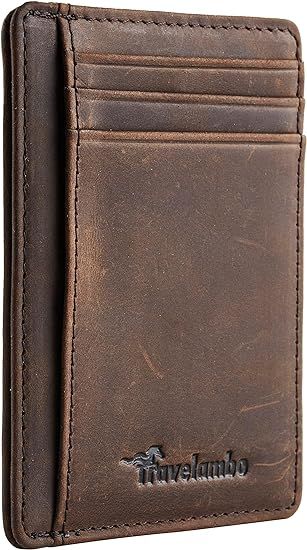 Picture of Travelambo Front Pocket Minimalist Leather Slim Wallet RFID Blocking Medium Size