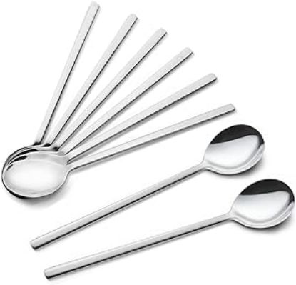 Picture of Spoons, 8 Pieces Stainless Steel Korean Spoons,8.5 Inch Soup Spoons, Korean Spoon with Long Handles, Rice Spoon, Asian Soup Spoon for Home, Kitchen, or Restaurant