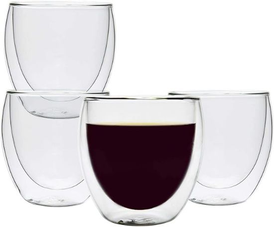 Picture of Double Wall Cups Glass 8 OZ - Set of 4, Insulated Thermal Mugs Glasses For Tea, Coffee, Latte, Cappucino, Cafe, Milk